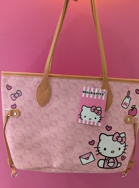 Hello Kitty Pink Tote Monogram Pattern Mail Milk Apple